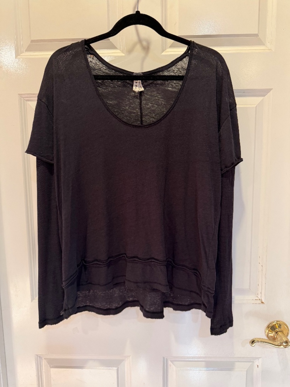Women's Black Lightweight  Scoop Neckline Double Sleeved Free People Shirt - M